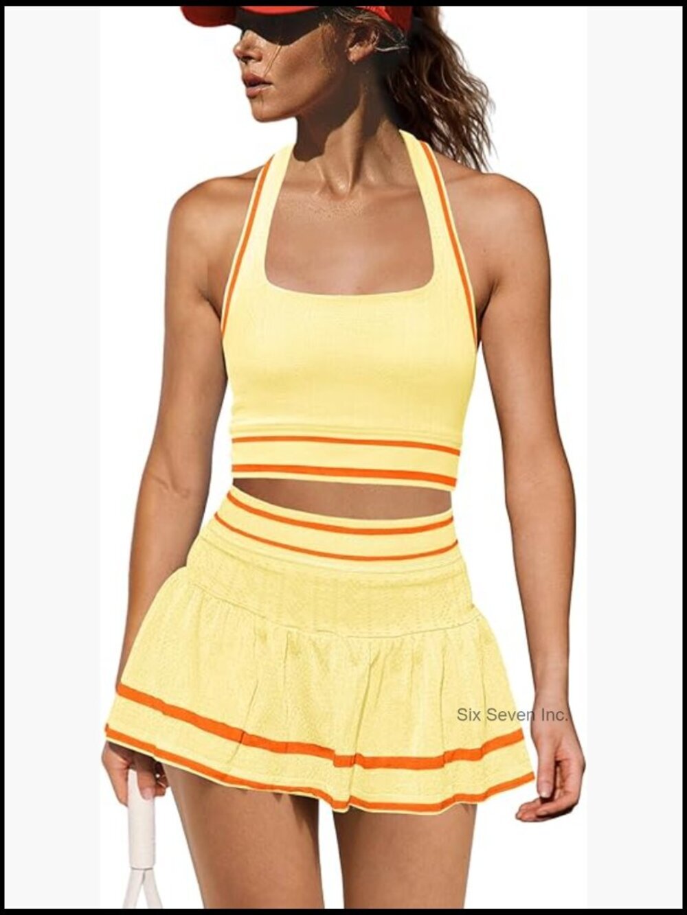 2 Piece Tennis Skirt Set with Crop Tank and Built-in Shorts